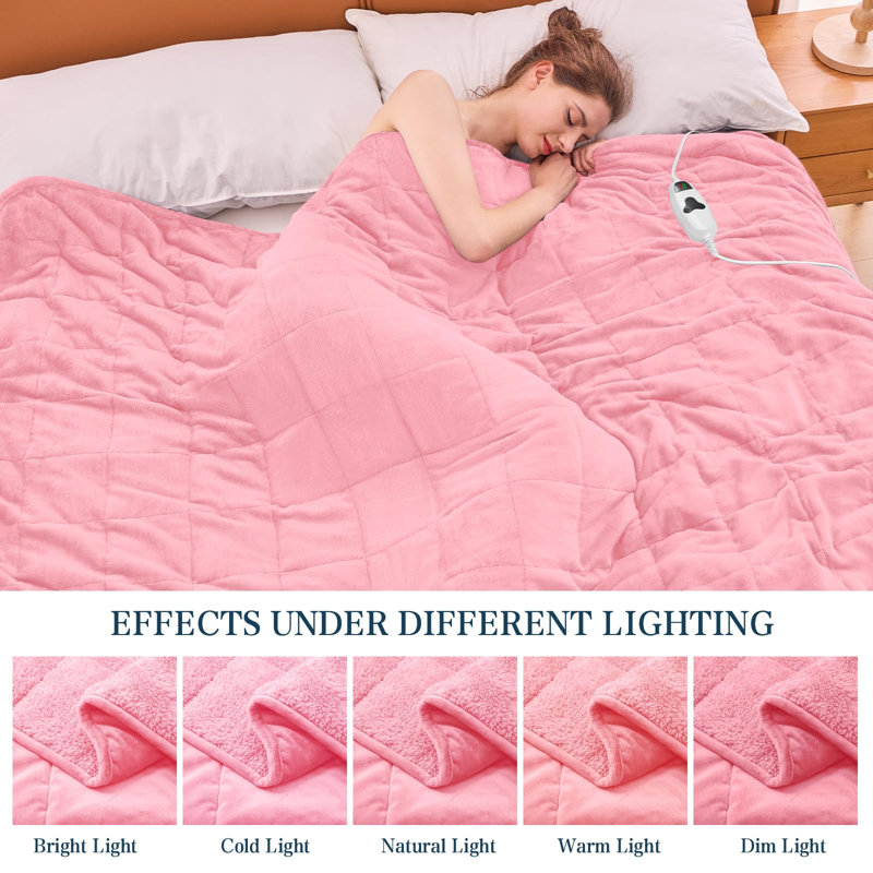Couverture chauffante lestée pour adultes, jeté en molleton Sherpa, Jeté, Rose