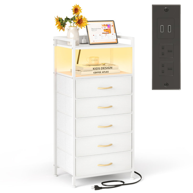 40.9cm W Metal Bedside Table, White