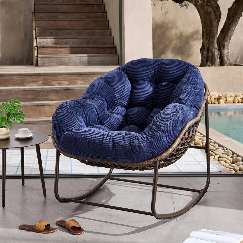 Fauteuil Papasan berçant surdimensionné pour patio, Bleu