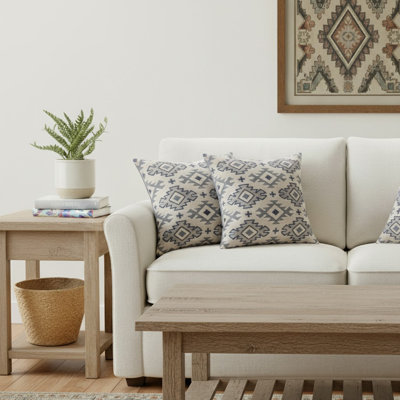 Blue / Gray Geometric Cotton Throw Pillow Cover Set of 2