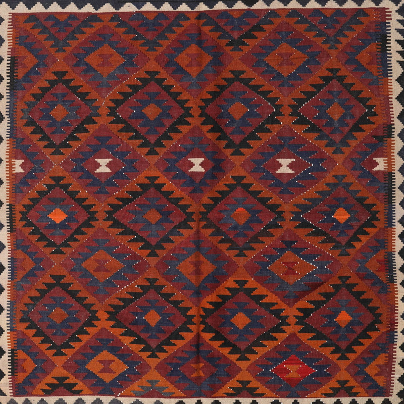 Tapis de zone orange/noir contemporaine Newfane, Carré 7 pi