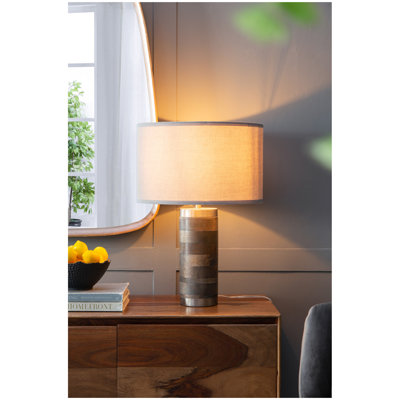 16x16x23.5" Gray and Silver Brushed Table Lamp (Lamp Shade Assembly Required)