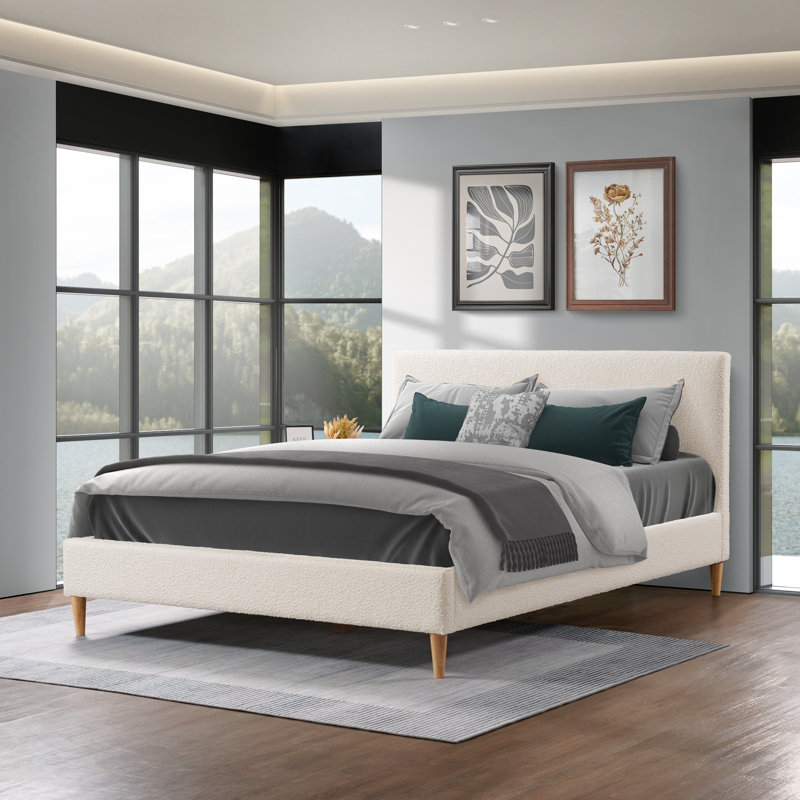 Ostromecky Boucle Platform Bed , Twin, White Boucle