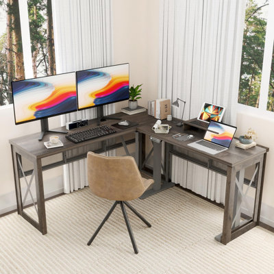 Bureau debout à hauteur réglable en forme de L minimaliste