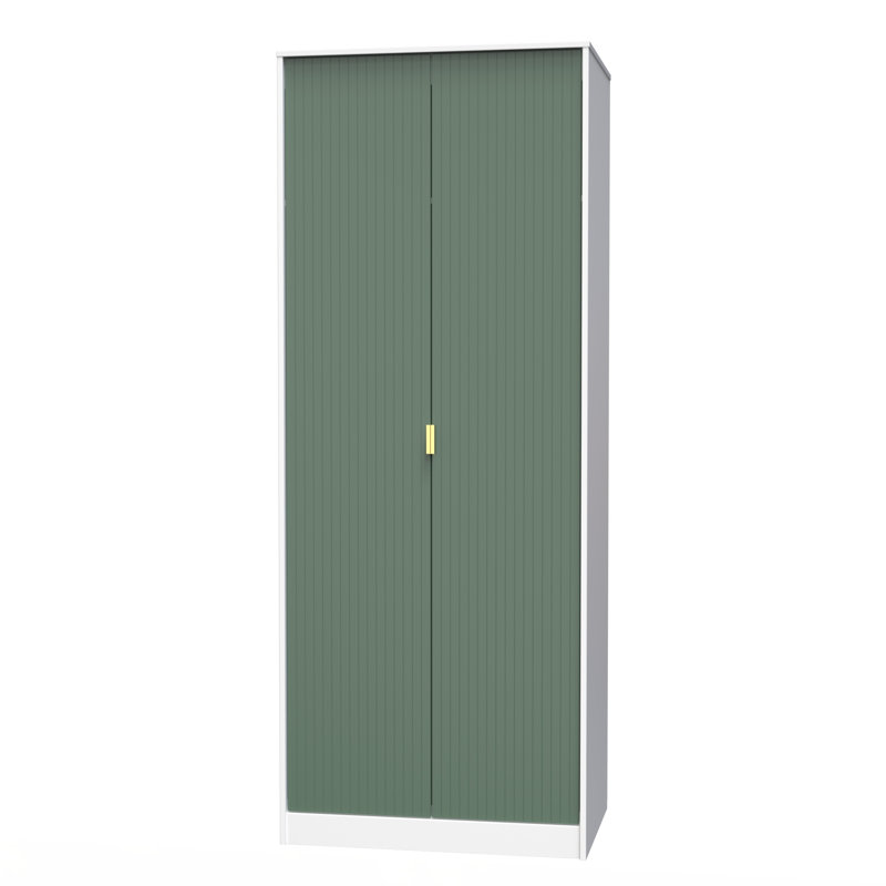 Fully Assembled 2 Door Wardrobe, 197cm H x 74cm W x 53cm D, Green/White