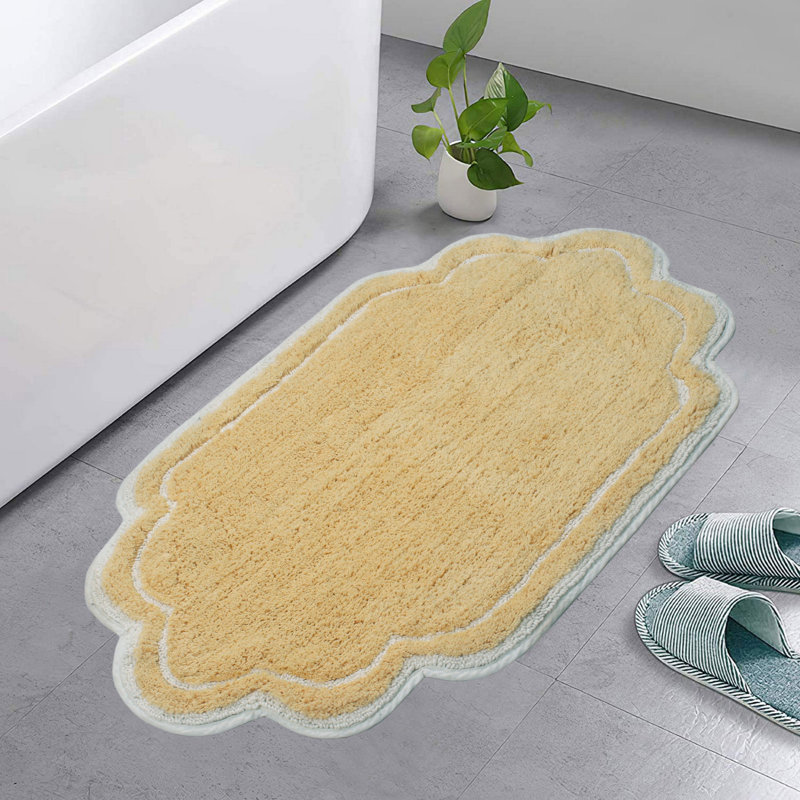 Dobrinka Bath Rug Plush 100% Cotton Mat, Unique Design, Absorbent, Quick Dry, Butter, 21"x34"(Rectangle)