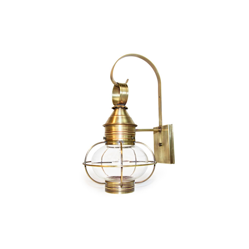 Onion 1-Light Outdoor Wall Lantern, Antique Brass, Clear