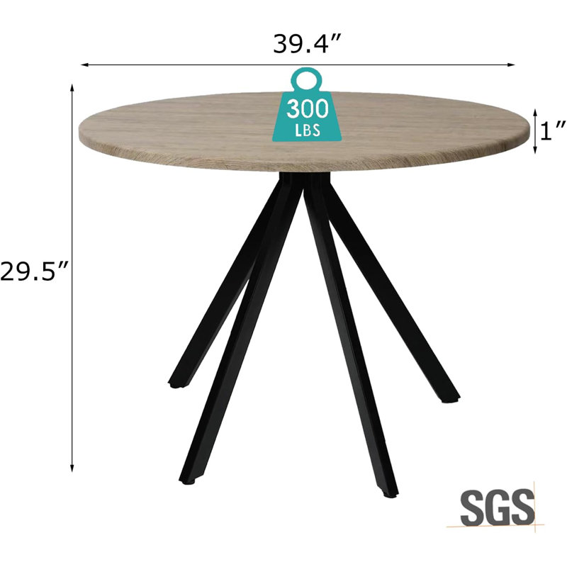 39" Round Dining Table for 4 - Compact Wood Kitchen Table, Mid-Century Modern Breakfast Nook Table for Small Spaces