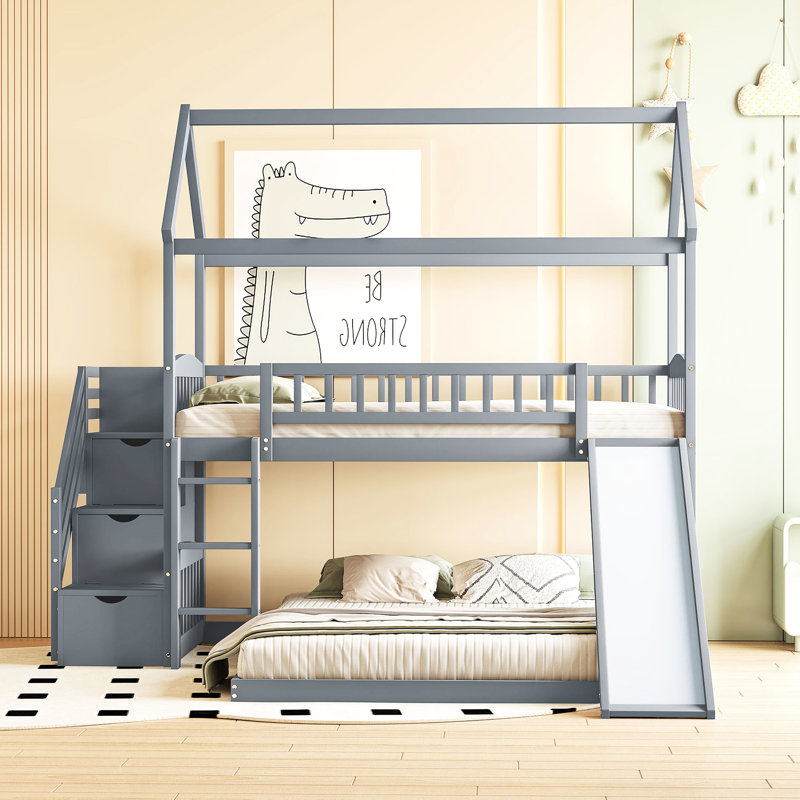 Lit simple superposé avec marches de rangement et glissade - Maximisez l'espace de la chambre à coucher et améliorez l'ambiance