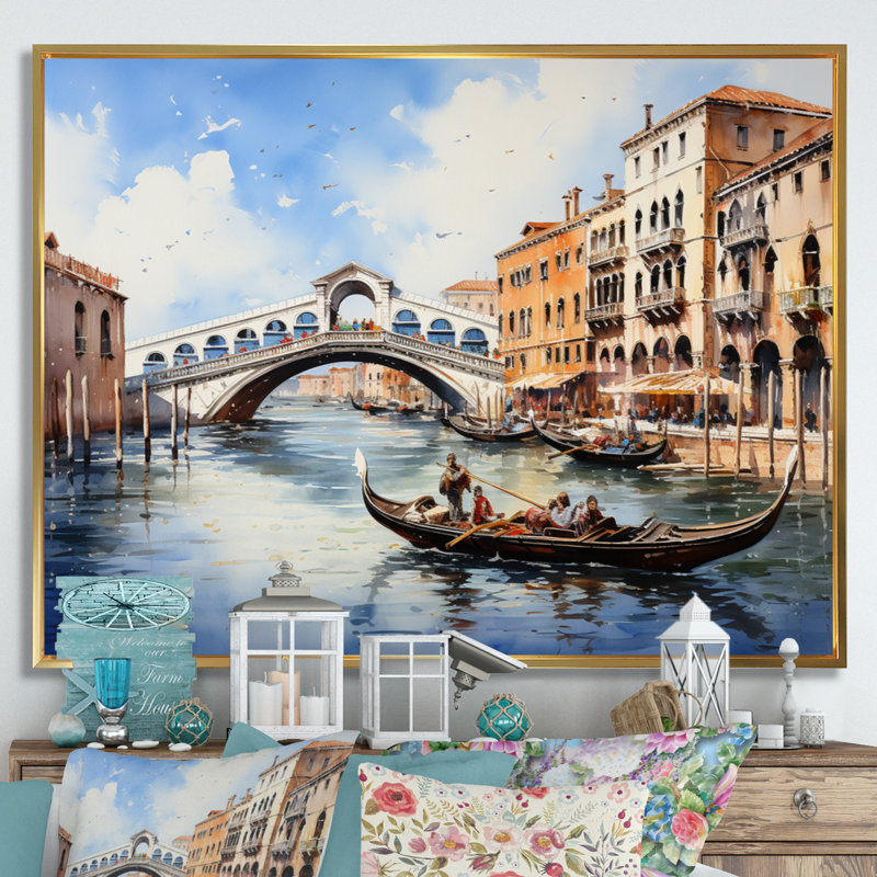 Italie, pont du Rialto Ponte I - Italie, art mural, H 34 po x l 44 po x P 1,5 po, Cadre flottant doré
