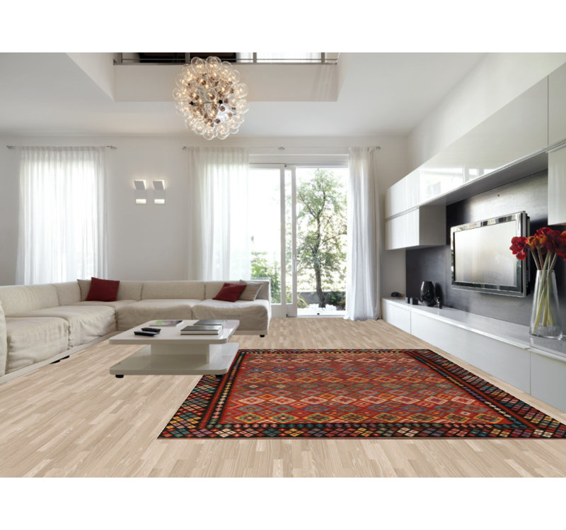 Tapis oriental réversible en laine Kilim 10 x 13