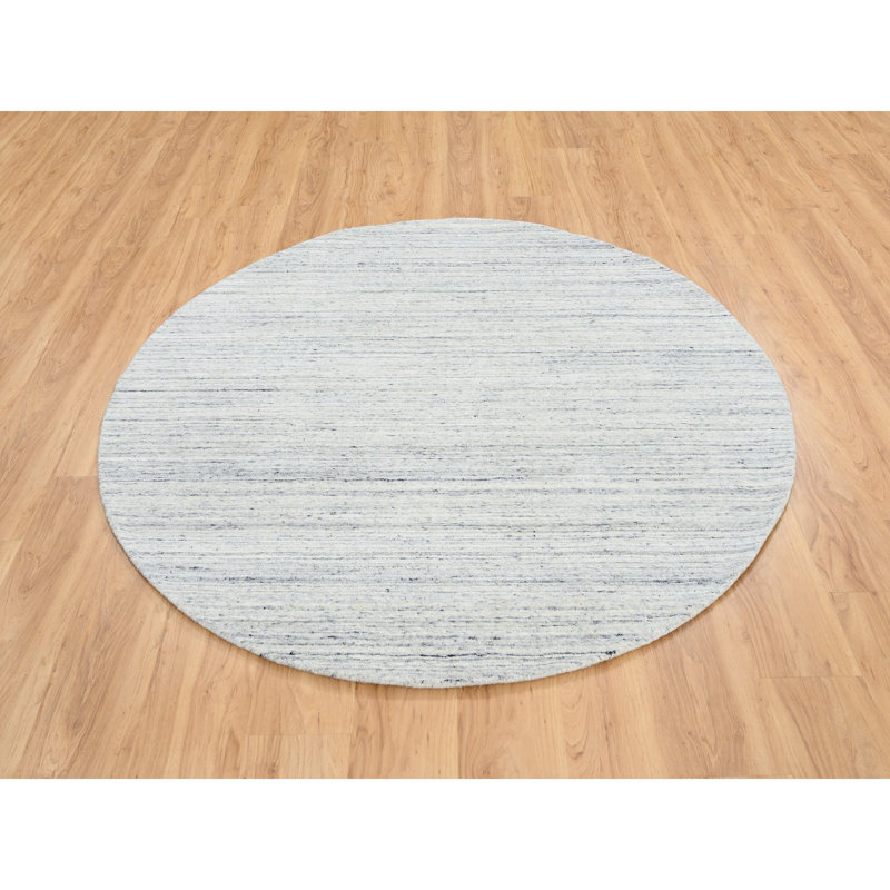 Tapis ivoire uni moderne en laine tissé à la main Striae 2BDCA711B26648F2BAADDB02BBE03697, Rond 6 pi