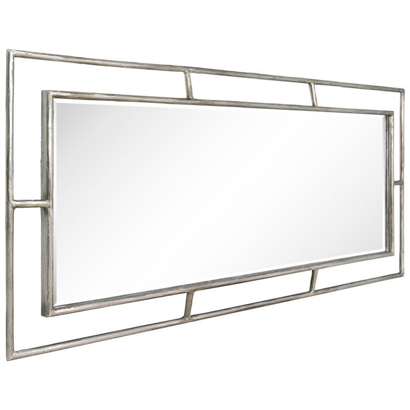 "Antique Champagne Rectangular Beveled Mirror" Featuring a Iron Pipe Frame
