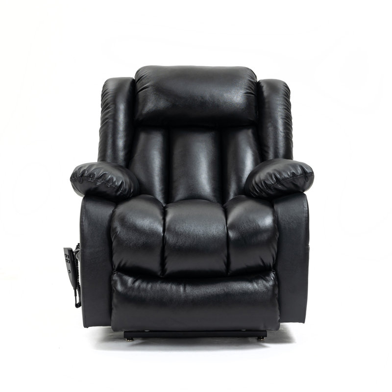 Heated Massage Chair, Black Genuine Leather