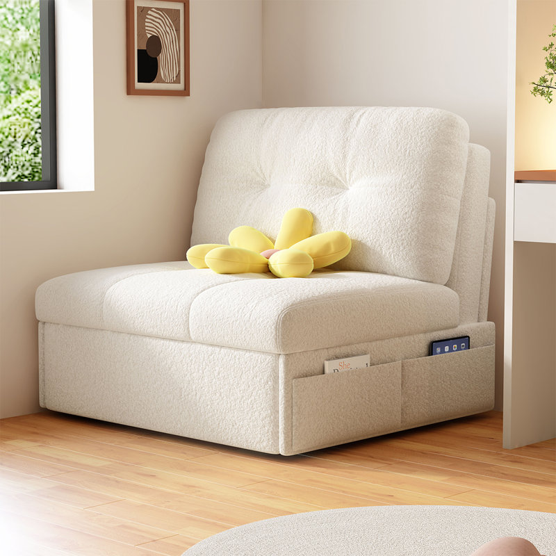 Canapé-lit modulaire en velours blanc crème avec rangement, H 31,5 po x l 31,5 po x P 33,86 po