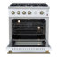 Cuisinière à gaz 30 pouces Marco en noir ou blanc et laiton antique, 4 brûleurs 37 000 BTU, 4,32 pieds cubes Four à convection avec jauge de température intégrée-107971583