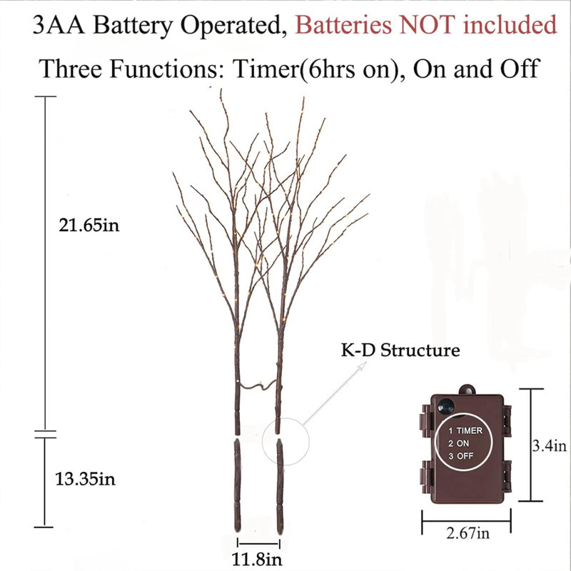 Lighted Birch Branches 100 LED With Timer Battery Operated, Artificial Tree Branch With Warm,Willow Branch Lights For Home Bedroom Fireplace Christmas Holiday Decoration