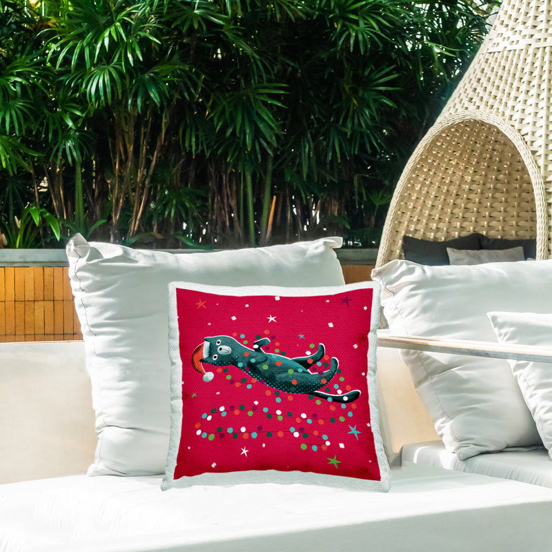 Coussin d'extérieur à imprimé amusant «Holiday Holiday Christmas Lights» par Andrew Thornton