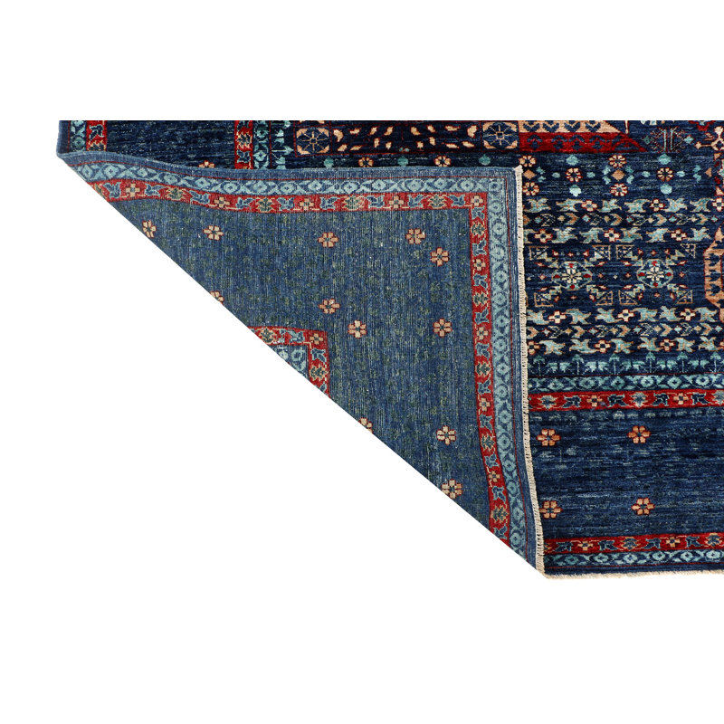 Tapis bleu, bleu marine et brun noué à la main de haute qualité