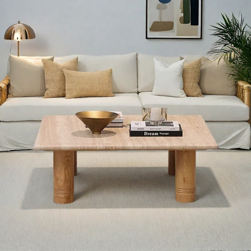 Table basse style antique en pierre naturelle, H 14,56 po x L 27,55 po x l 27,55 po