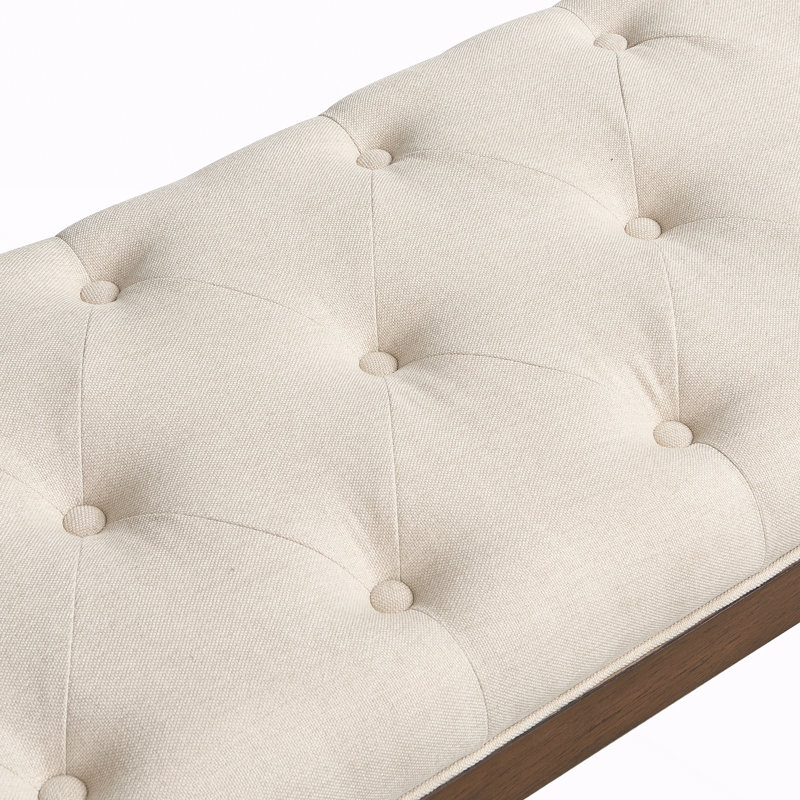 Banc rembourré avec accoudoirs courbés, Beige, Beige, Noyer