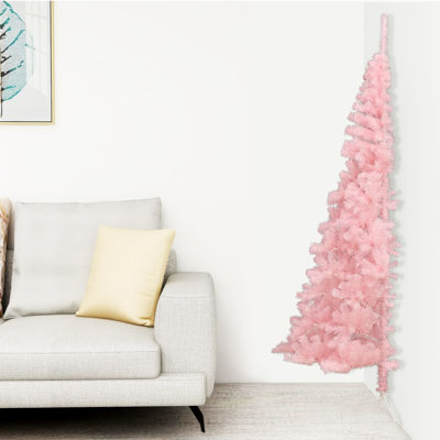 Artificial Half Christmas Tree with Stand Pink PVC