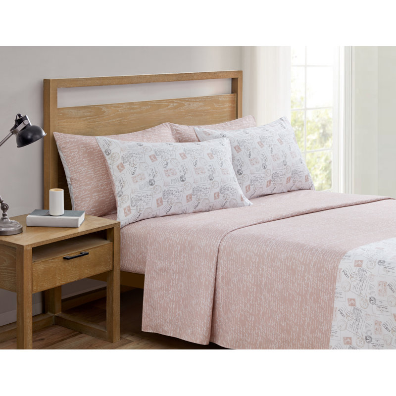 Parisian Stamp Rose Sheet Set, Queen Sheet Set + 4 Additional pieces