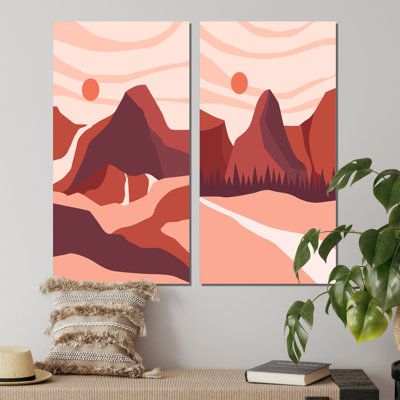 Paysage abstrait dans des tons de rouge et de rose II - ensemble de 2 impressions