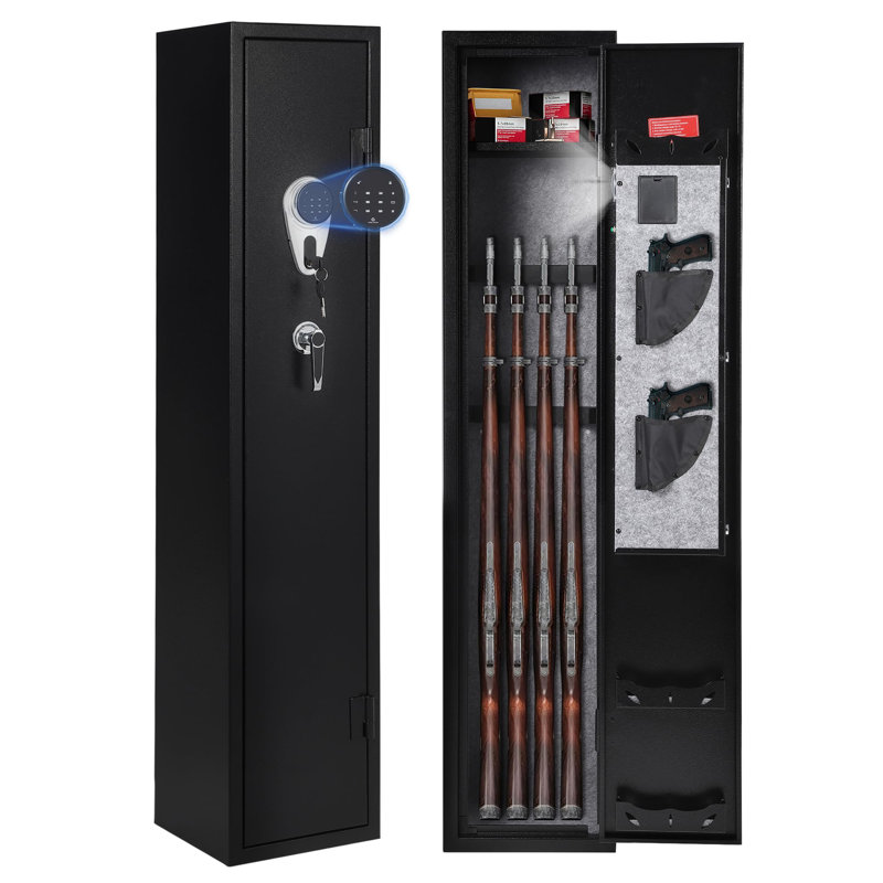Gun Safe for Rifles and Pistols, Large Digital Rifle Cabinet with Lock Box, Adjustable Racks and Silent Mode for Home Storage
