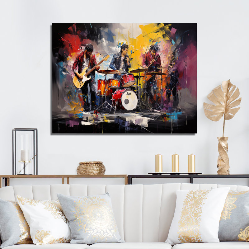 Rock Band In Action III sur toile, Toile tendue, H 34 po x l 44 po x P 1,5 po