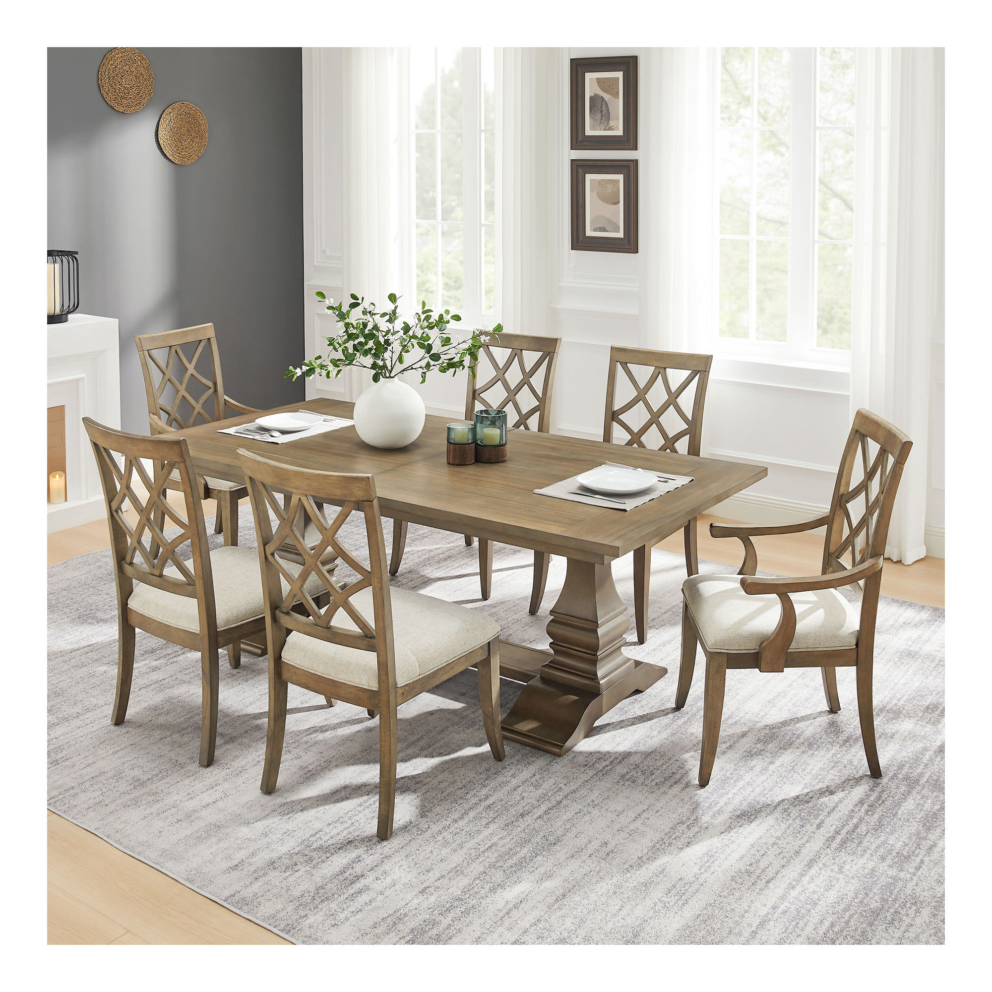 17 Stories (1 Table+6 Chairs)Retro 102.01 Inch Extendable 7 PCS Wooden ...