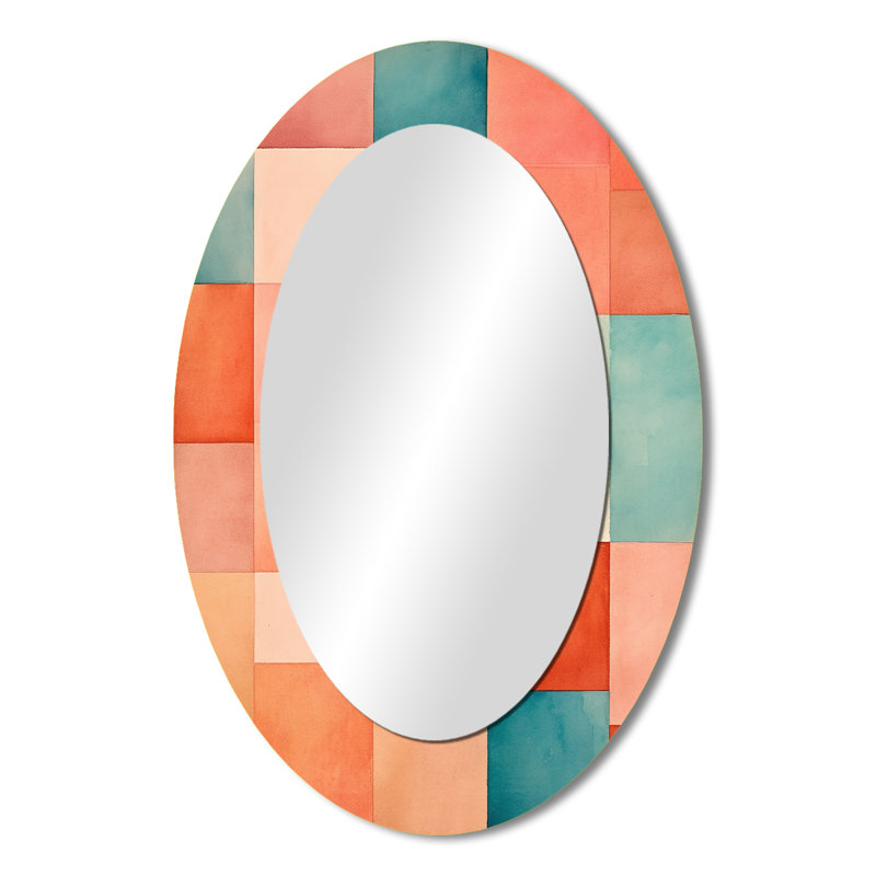 Coral Cubes Melody Shapes I - miroir mural ovale rouge, 36 po x 24 po