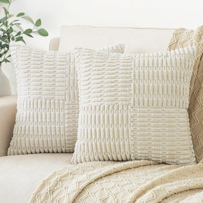Throw Pillow Covers 20X20 Inch, Set Of 2 Soft Corduroy Textured Pillow Case Modern Euro Decorative Pillow Covers For Outdoor Couch Living Room Sofa, Cream