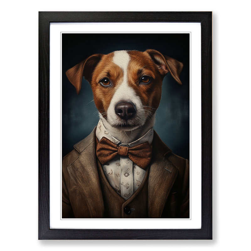 Jack Russell In A Suit No.4 - Single Picture Frame Print on Wood, Black, 46cm H x 34cm W x 2cm D