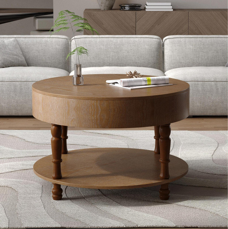 Table basse avec rangement double pour le salon - Table basse ronde moderne de 31,5 po avec rangement et compartiment caché, pieds de nivellement réglables, assemblage facile