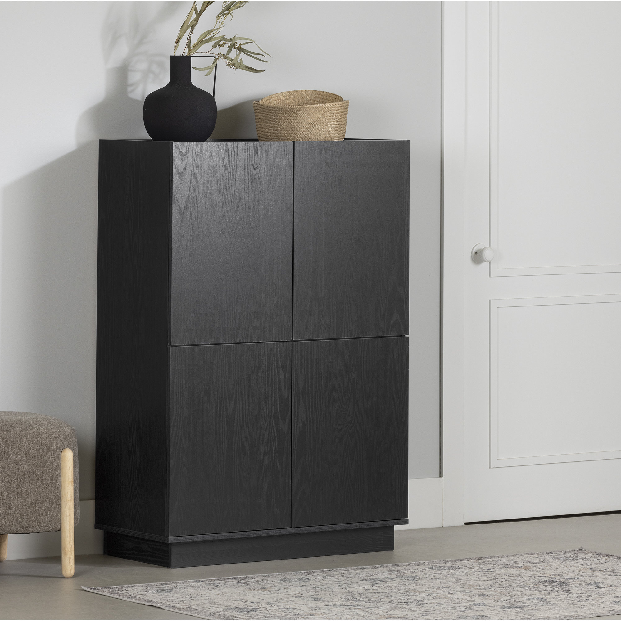 Liora 4-Door Bookcase With Shelves, Black