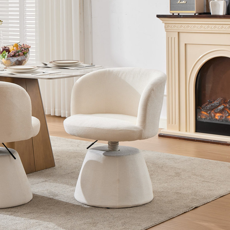  Tabouret tournant à hauteur réglable en chenille avec dossier courbé, Beige