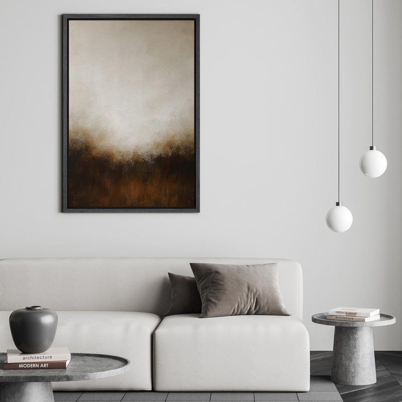 Framed Canvas Wall Art Brown Beige Abstract Paitning Print for Living Room Decor, Black, 24" H x 16" W, Floater Frame