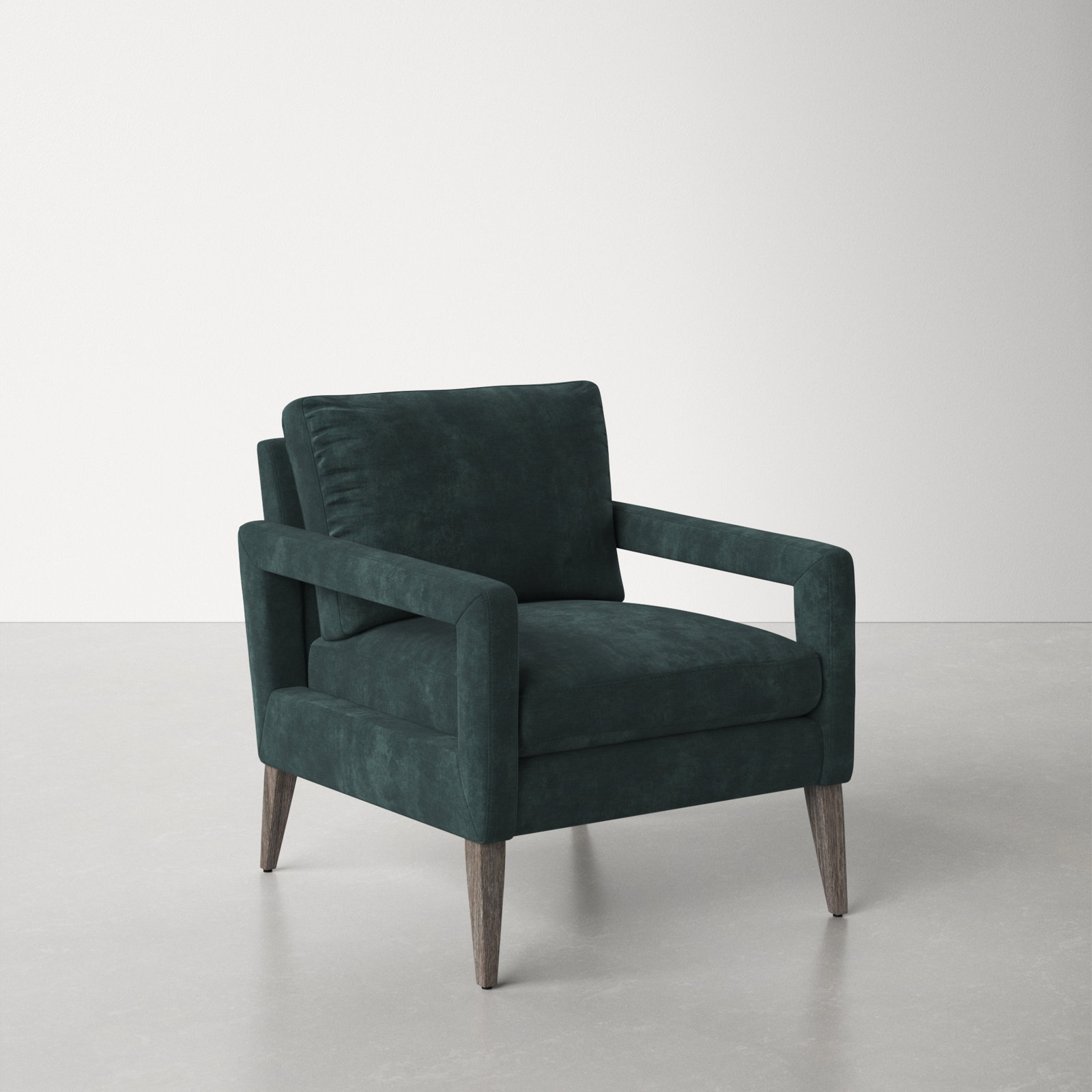 Yann Genuine Leather Armchair, Emerald Worn Velvet