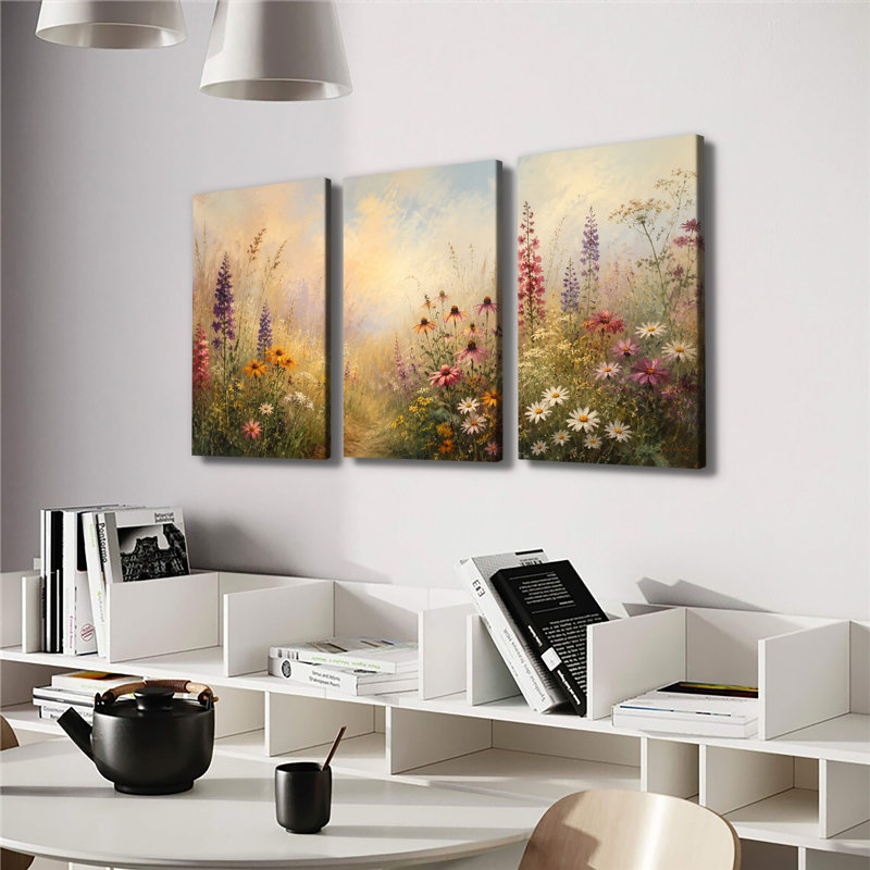 «Wildflower Meadow Sunrise Floral», impression sur toile 3PC, H 12 po x l 24 po x P 1 po