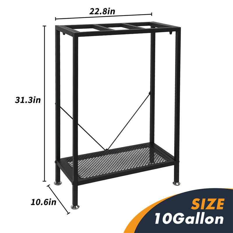 Black Metal 10 Gallon Aquarium Stand with Storage Shelf
