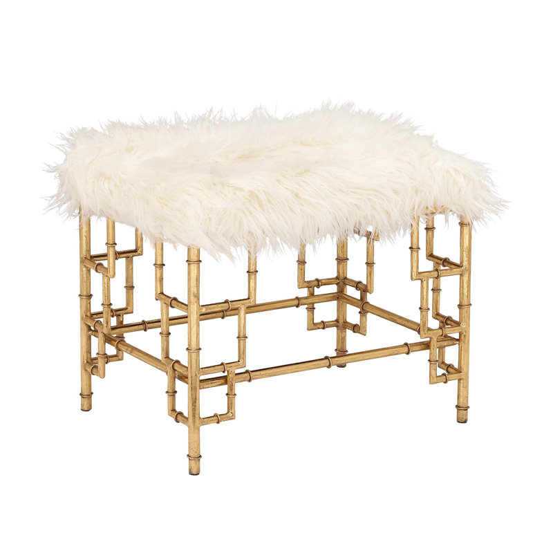 Metal Gold Stool with Faux Fur