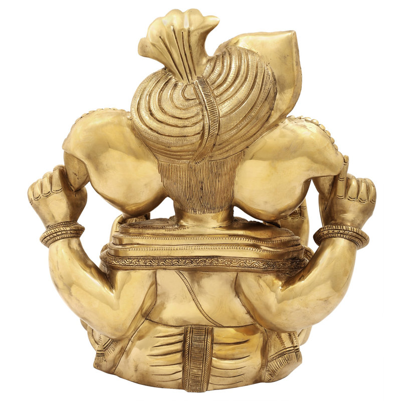 18" Seated Turbaned Lord Ganesha In Brass | Indian Handcrafted Idol 
