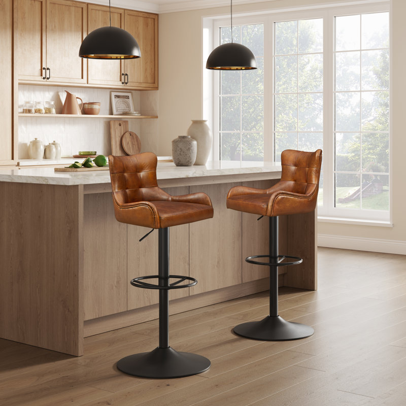 Swivel Upholstered Adjustable Height Counter Stool, Dark Brown