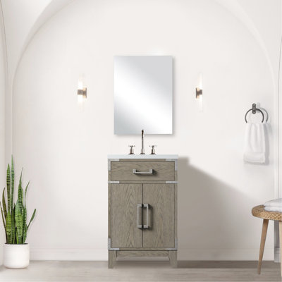 Meuble-lavabo en chêne gris 20 po L x 18 po P, avec comptoir en acrylique, robinet, miroir de 18 po P.