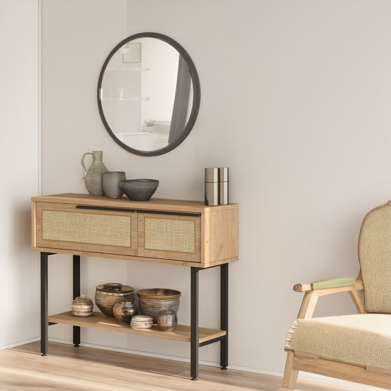 Bertran 39.4'' Console Table With Round Mirror