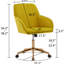 Fauteuil de bureau Ty avec coussin et base dorée, velours jaune vif pour une ambiance luxueuse confortable en jaune ensoleillé, base dorée stable
