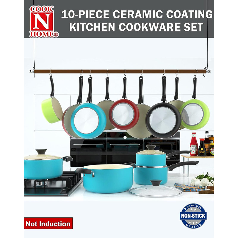 Turquoise 10-Piece Nonstick Aluminum Ceramic Cookware Set