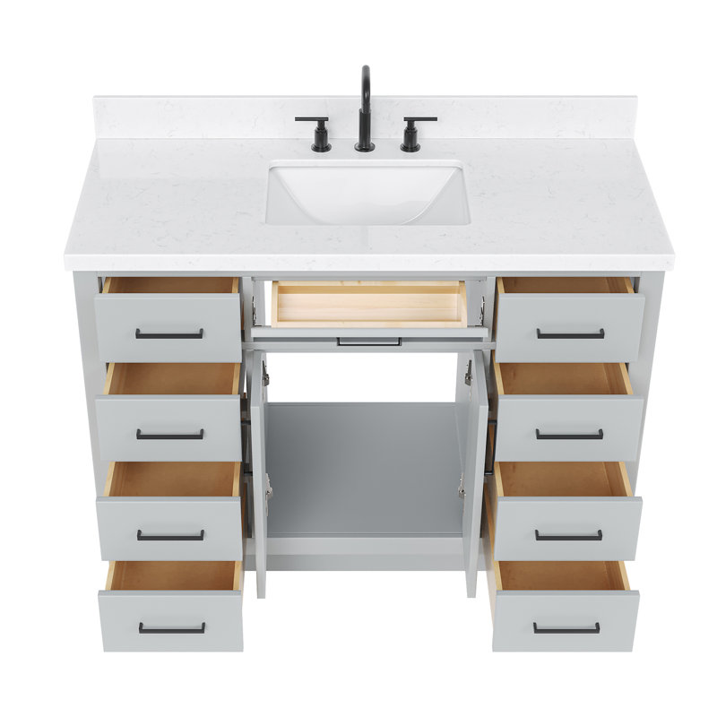 Ensemble de meuble-lavabo simple en bois massif 48 po avec lavabo en quartz Carrara de 1,5 po Tidworth, Gris