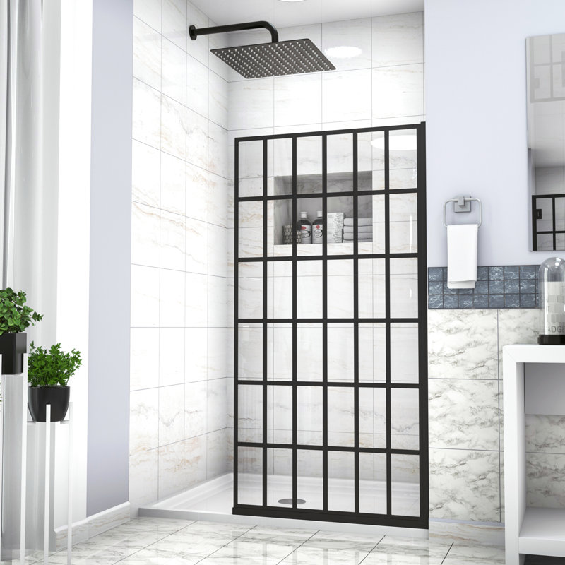 Matte Black Single Panel Shower Door 38"X72" - Transforming Bathroom Appearance 38" W X 72" H Fixed In Panel, Open Entry, Tempered Glass, Elegant Upgrade